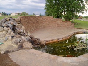 Water Feature with Versa-Lok wall and Belgard paver patio